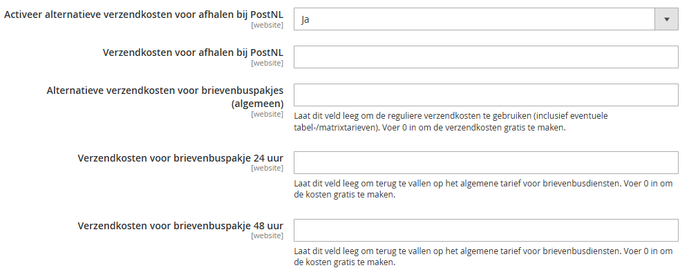 Alternatieve verzendkosten Alternatieve verzendkosten