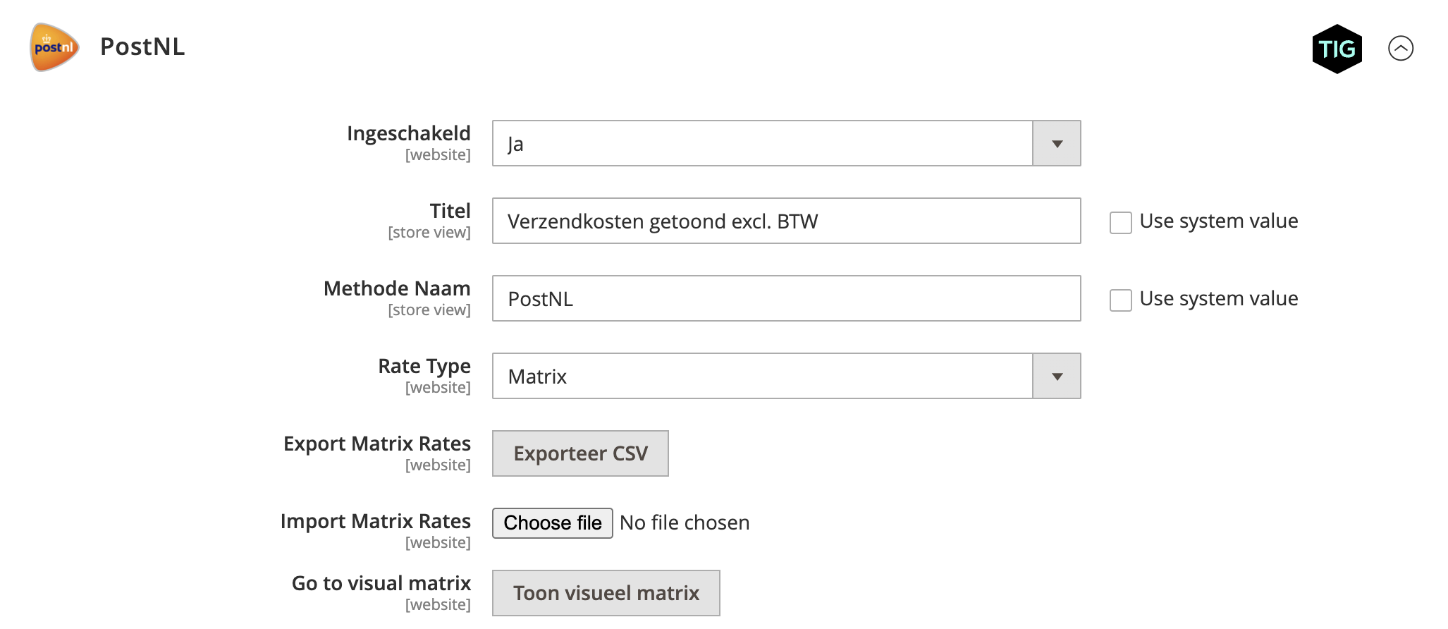 PostNL Matrix Rates