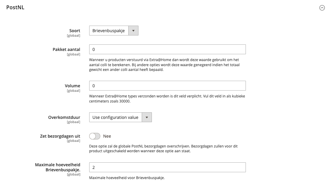 Productinstellingen